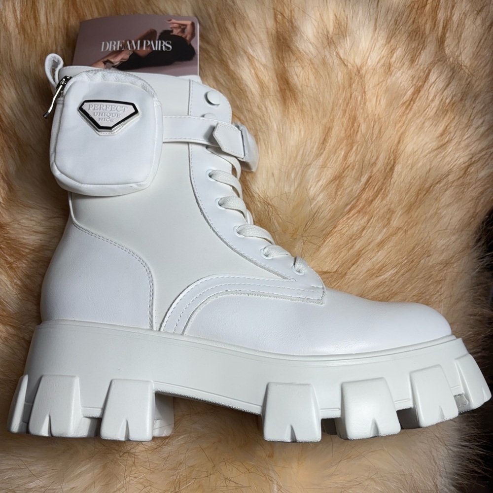 New Dream Pairs women’s sz 8 ankle combat boots vegan leather detachable pouch - Picture 6 of 15
